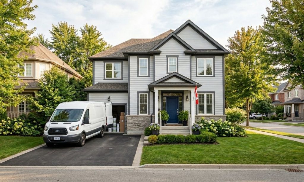 Freshly painted two-story home in Newmarket Ontario by Caleb's Creations local residential painting contractor