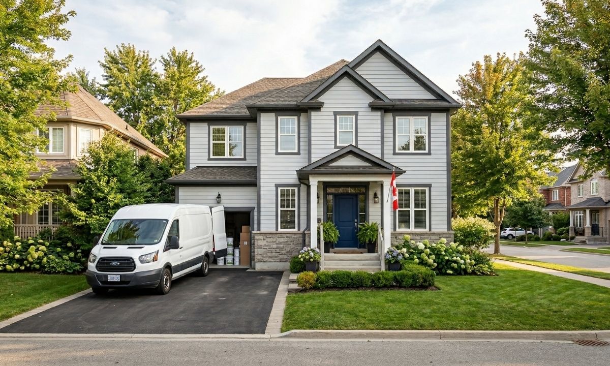Freshly painted two-story home in Newmarket Ontario by Caleb's Creations local residential painting contractor
