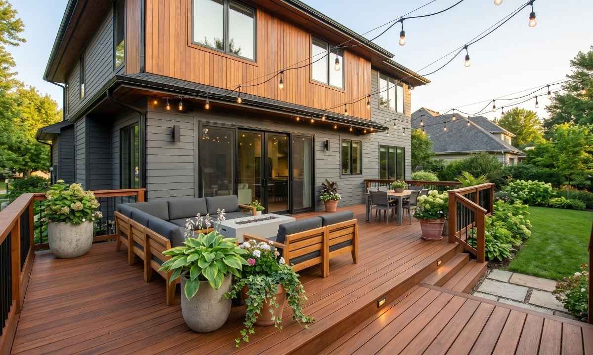 Well-maintained stained deck attached to a Stouffville home with modern siding, enhancing backyard curb appeal and property resale value