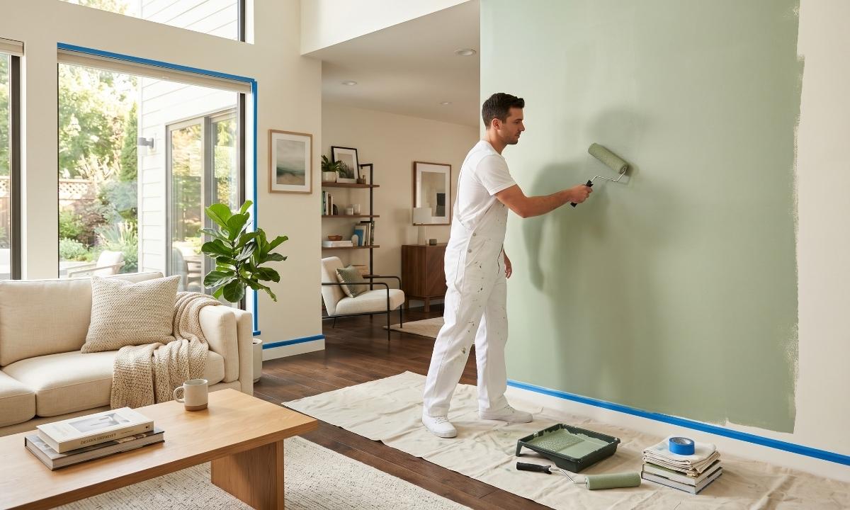 Professional painter applying fresh paint in a York Region home
