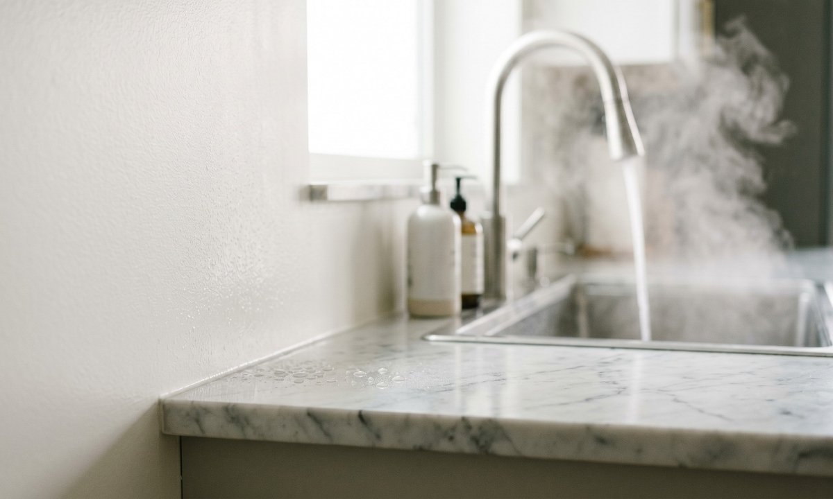 Close-up of a moisture-resistant white kitchen wall showcasing how long does interior paint last in high-traffic areas.
