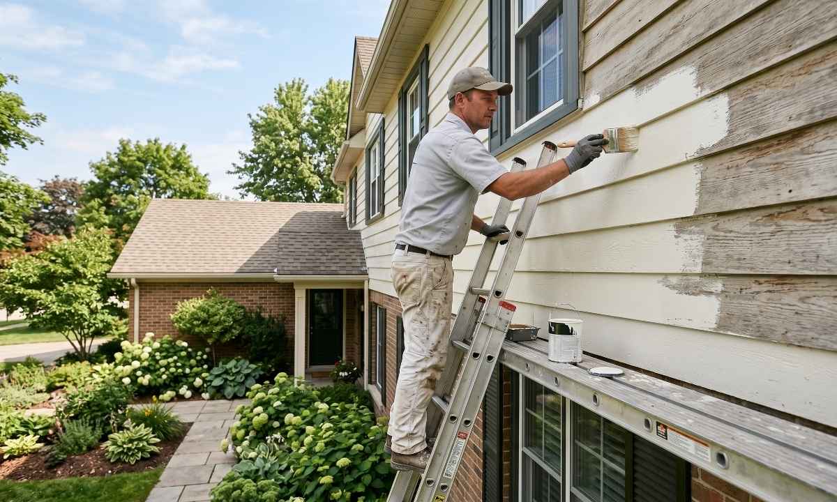 Professional painter refreshing exterior paint on an Ontario home to improve curb appeal and increase property value