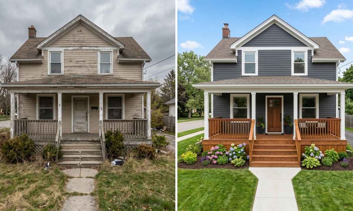 Before-and-after exterior painting transformation showing ROI of professional painting in Ontario