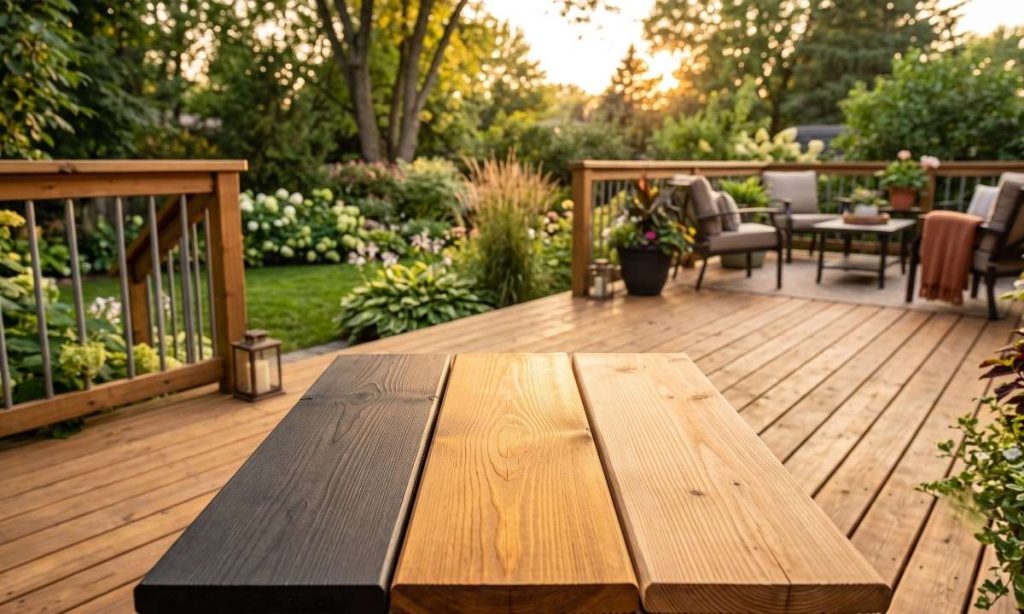 Comparison of solid stain, semi-transparent stain, and clear sealer finishes on deck boards