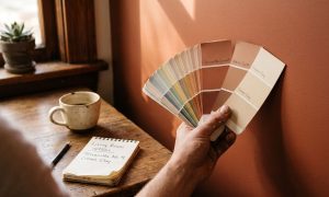 Homeowner comparing paint finish for every room before final decision