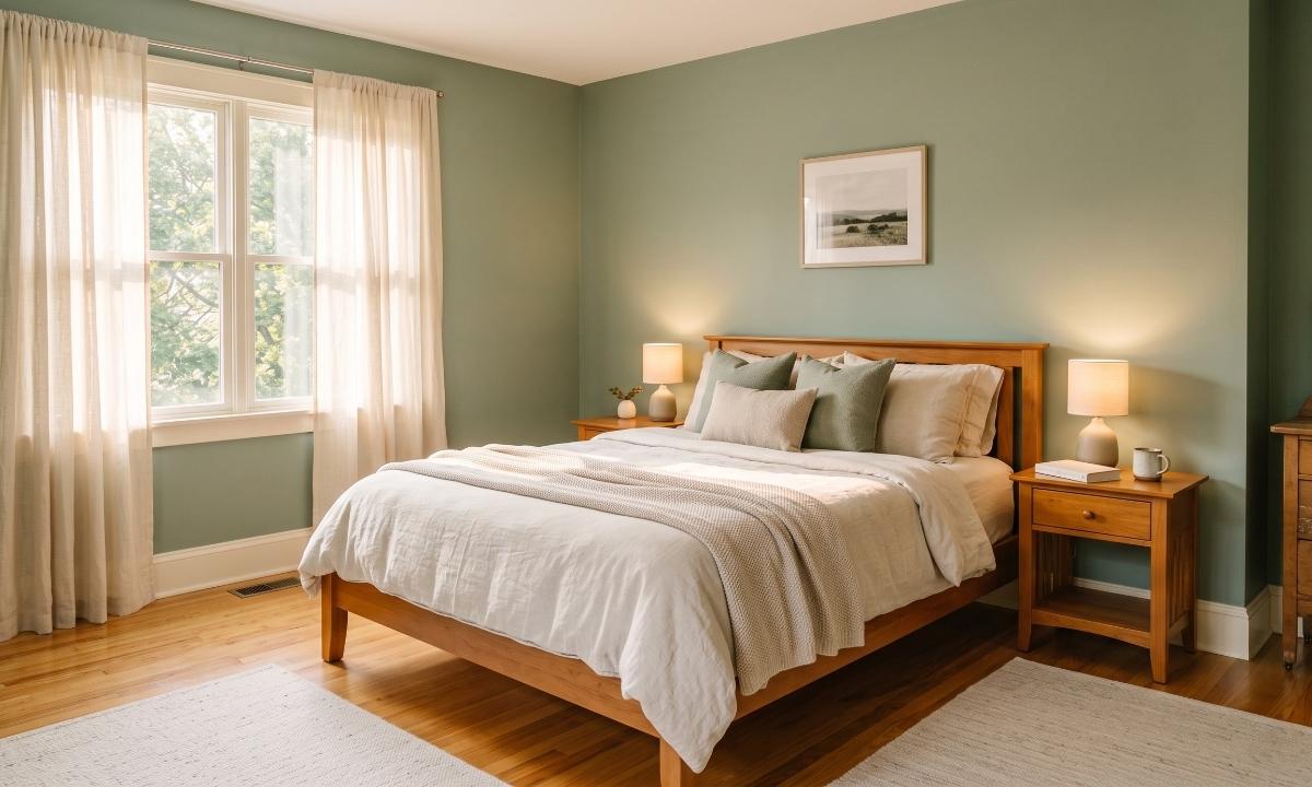 Finished bedroom after painters completed a smooth, prepped paint job